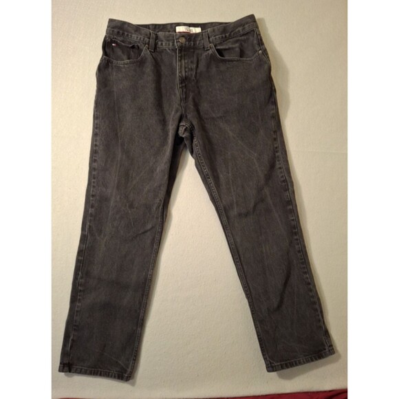 Tommy Hilfiger Jeans 36x30 Black Denim Five-Pocket Design Chino 5 Pocket Preppy - Picture 1 of 11